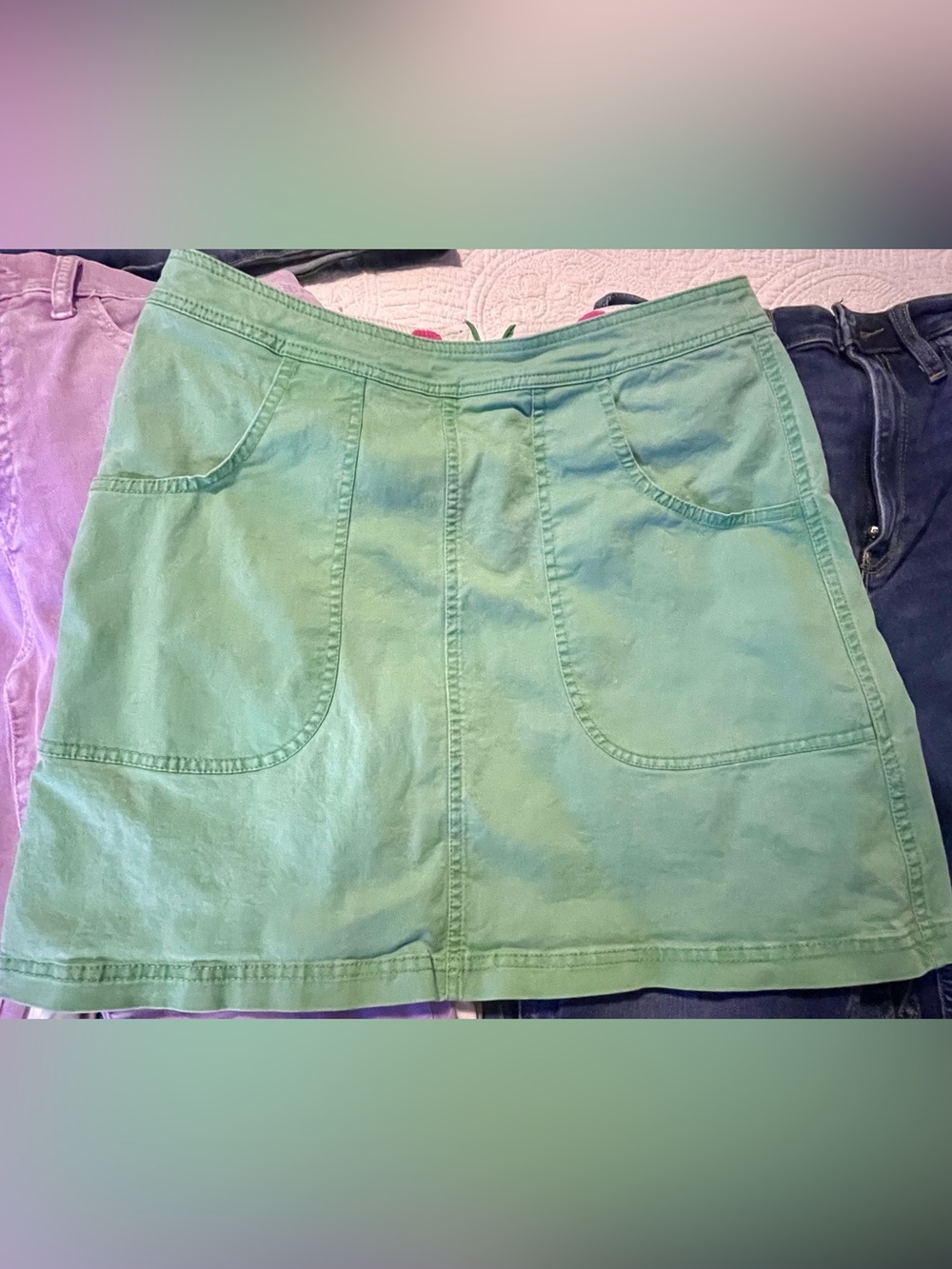 Boden Petite 6P Solid Green Skirt Hidden Polka Dot Lining
